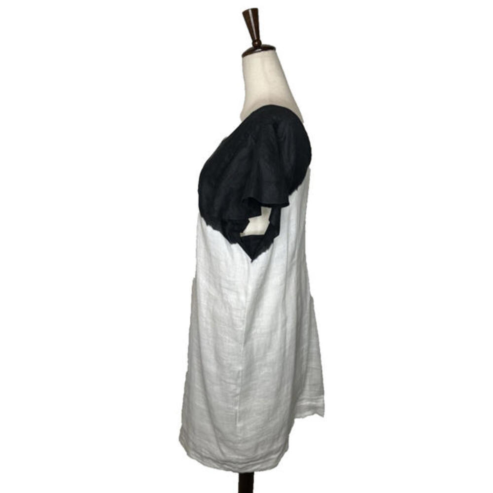 J Crew Linen A Line Shift Dress L Flutter Sleeve Lined Black White Knee Length - Picture 4 of 9